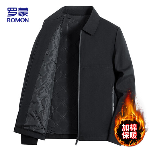 ROMON jacket men's winter business casual lapel cotton clothes cadre executive jacket men MK73 black cotton XL