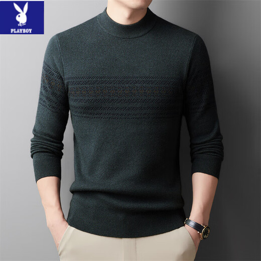 Playboy (PLAYBOY) sweater for men warm loose middle-aged and young men versatile sweater new style knitted sweater winter stiletto round neck casual 19h717 gray green 3XL