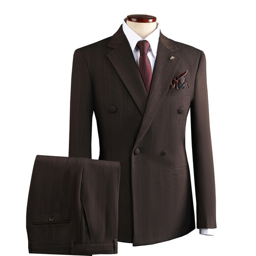 Xixi Shishi suit autumn and winter suit men's double-breasted striped suit men's suit casual groom black (suit + trousers) XL 52 (125-135Jin Jin equals 0.5 kg)
