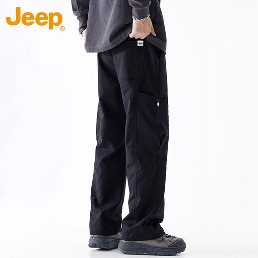 JEEP Casual Pants Men's Autumn and Winter Straight Leg Loose Cargo Pants Trendy High-end Handsome Men's Pants Black XL