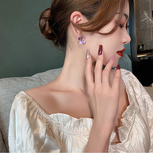 S925 silver needle purple crystal retro flower earrings for women 2023 new niche design noble temperament earrings main picture