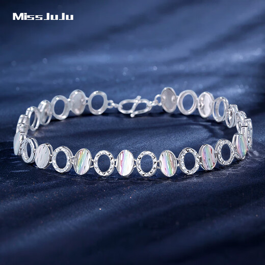 Miss JuJu pt950 platinum colorful shell bracelet for women, fashionable platinum colorful light luxury hand jewelry, weight 10.28 grams, length 16.5cm, width 7mm