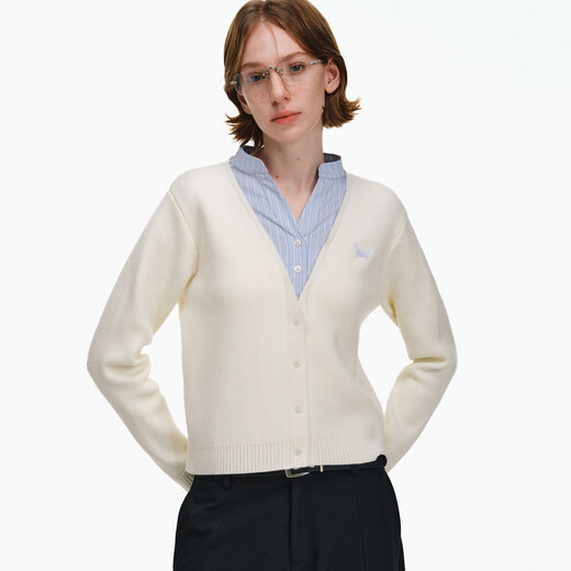 PCLP fake two-piece contrasting color splicing sweater national fashion brand autumn embroidery loose American retro couple V-neck top dark gray M