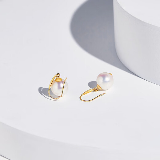 Tahitian 18K gold akoya pearl earrings 8.5-9mm round strong light seawater pearl earrings jewelry for my wife