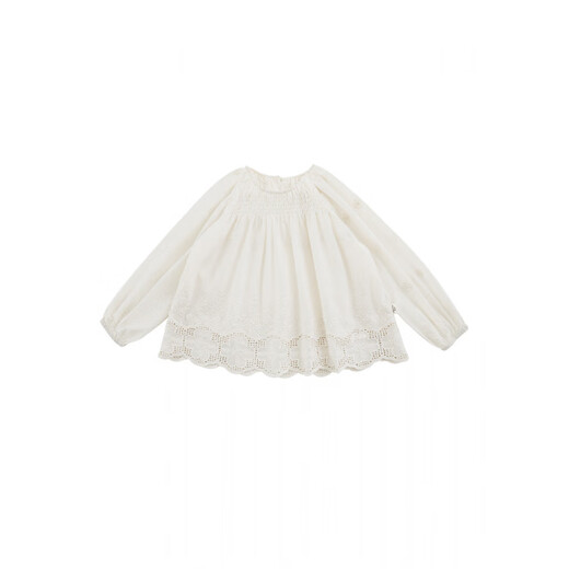 G.duck girls French palace style baby doll spring baby girl three-dimensional full lantern sleeves star hollow lace shirt beige 100 cm