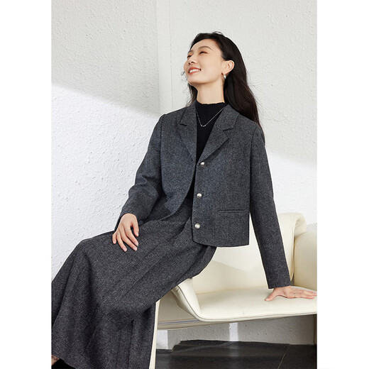 Fanciman wool suit suit for women autumn and winter new high-end light luxury wool suit dark floral gray M