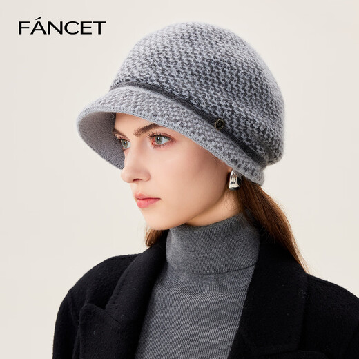 FANCET hat women's autumn and winter elegant temperament warm fisherman hat plus velvet thickened beret knitted woolen hat for elders