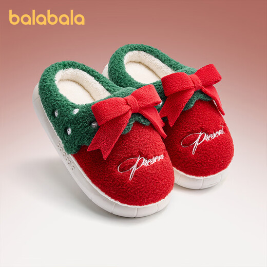 Balabala 2025 new children's cotton slippers Christmas girls' non-slip warm and cute boys' winter velvet home slippers