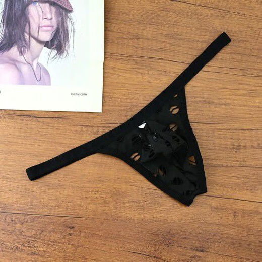 Men's underwear sexy transparent hollow breathable thong low waist U convex solid color single butt personalized mesh quick-drying white M90-105Jin Jin equals 0.5 kg