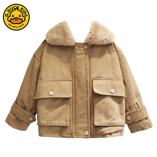 G.DUCKKIDS Children's Clothing Boys' Velvet Jackets Parkas 2025 New Thickened Spring Autumn and Winter Tops Boys' Cotton Clothes Khaki 150 cm