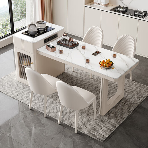YIQICHENGPIN slate island table integrated household retractable small-sized cream island kitchen multi-functional guide table island table rail socket double hole tea stove 1.4 meters single island table