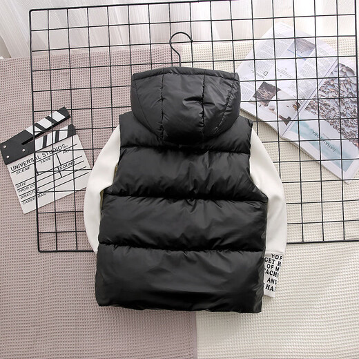Autumn and winter children's cotton vest boys and girls hooded vest baby new disposable children's waistcoat outer wear black 160 recommended height below 150cm.