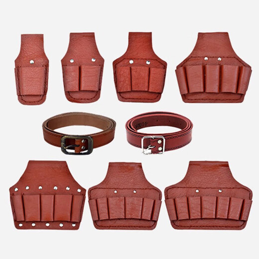 Taipeng cowhide electrician's waist bag electrician's special thickened belt cover waist bag belt five-link cowhide tool bag carpenter's waist pocket first layer cowhide-red leather small 3-link