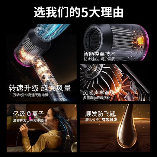 Mrs. Jayden's Bladeless High Speed Hair Dryer Home Silent Negative Ion High Power Does Not Hurt Hair Hair Care High Wind Dryer Barber Shop Hair Dryer Huaqiang North Blowout Set for Men and Women Premium Gray Top with Five Air Nozzles + 1.8 Meter Wire Gift Box Constant Temperature Hair Care丨TOP List丨Extra Long Warranty Only Replacement Not Repair