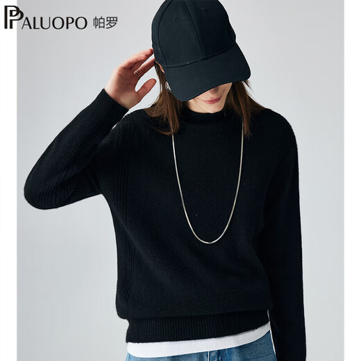 PALUOPO retro half turtleneck women's solid color cashmere sweater autumn and winter new casual knitted warm sweater ET2F8336 black XL 170/110