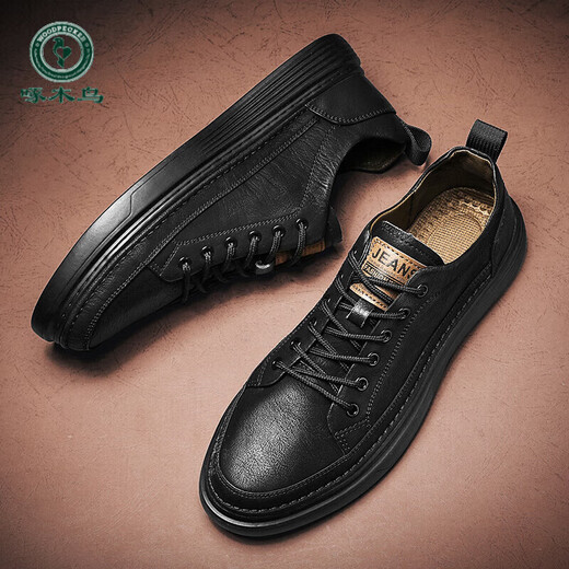 Woodpecker Men's Shoes Winter 2025 New Business Formal Wear British Trend Versatile Sports Shoes Men's Black Casual Leather Shoes Men's Black 42
