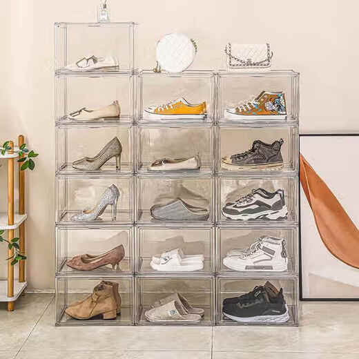 Sailotou transparent magnetic acrylic shoe box sneaker storage box thickened shoe box anti-oxidation household shoe storage 36x27x fully transparent upgraded double door thickened full HD magnetic 12 pack