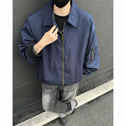 POUM American bomber jacket men's autumn and winter fashion brand casual handsome baseball uniform 26185 Navy M