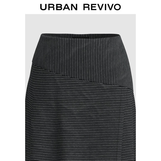 UR2025 new autumn women's clothing simple commuting style versatile striped A-line skirt UWJ550059 black striped S