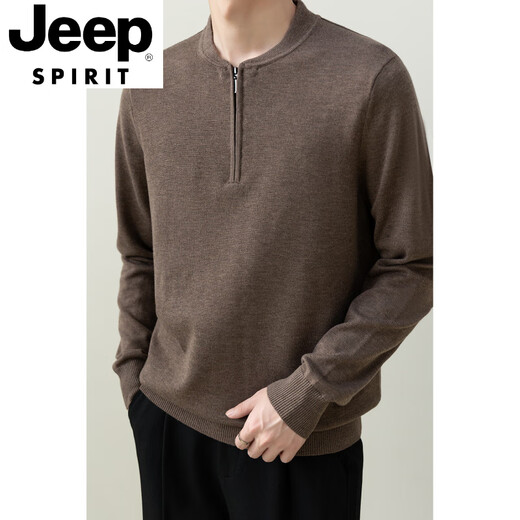 JEEP SPIRIT men's half-zip Henry collar sweater cardigan blended long-sleeved knitted sweater casual business autumn and winter new style off-white M