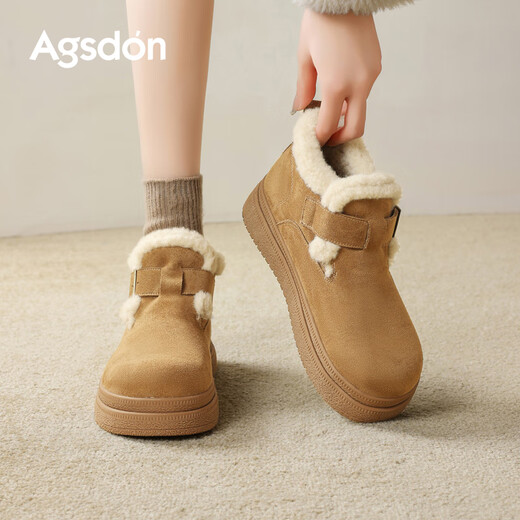 Agsdon snow boots for women in winter new style velvet warm Birkenstock cotton shoes for women thick-soled cotton boots Y154110 Maroon 37