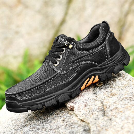 Western Region Camel (VANCAMEL) outdoor men's shoes breathable cowhide large leather shoes waterproof thick sole soft sole dad's shoes work shoes sports mountaineering DWW-6198 black 42