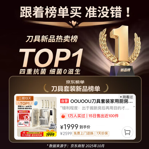 Ensemble de couteaux OOU, couteau de cuisine domestique, couteau en acier allemand, ensemble complet d'ustensiles de cuisine, antibactérien, antioxydant, antirouille, désinfection des cloisons, série Great White Bear, ensemble de couteaux en titane