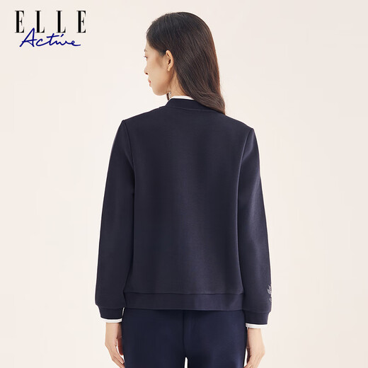 ELLE ACTIVE Casual Sports Jacket Women's Autumn Fashion Simple Baseball Collar Windproof Jacket Versatile Jacket Navy Blue M