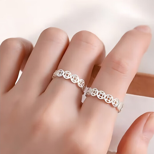 Pure silver fortune copper coin ring for men and women, closed-mouth silver ring, retro money tail ring, gift transfer, 3mm Qianduoduo ring, No. 16