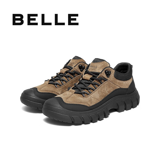 Belle Thick-soled Casual Sports Shoes Men's 25 Winter New Outdoor Hiking Shoes A2171DM5 Khaki/Black (Single Liner) 41