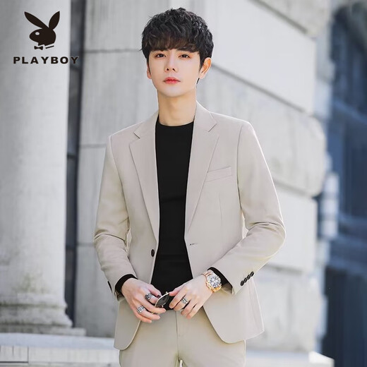 Playboy Autumn handsome small suit men's business Korean style trendy handsome casual slim solid color versatile suit jacket for men dark gray 3XL