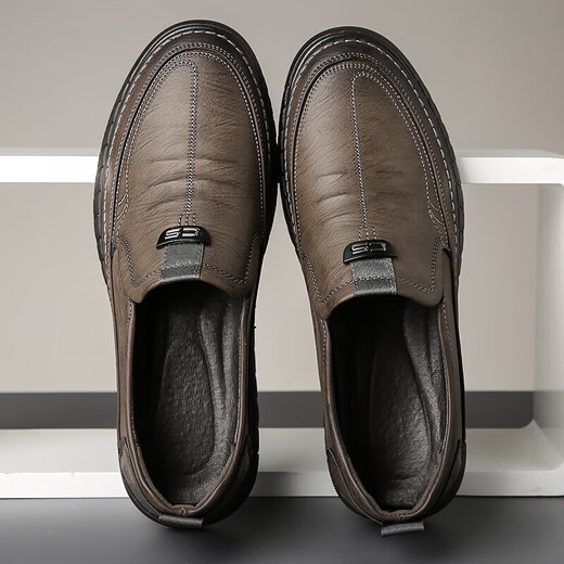 Factory direct sales leather shoes men's formal shoes business casual shoes genuine leather soft sole non-slip driving shoes dad shoes khaki 42
