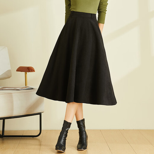 Hengyuanxiang New Retro Retro Droopy High Taiste A-Line Черная юбка для женщин в середине длины бедра осень и зимняя юбка Black S