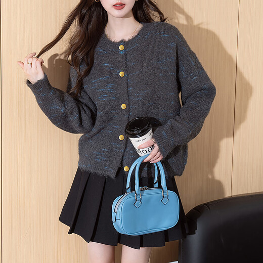 TonLion 2025 autumn and winter simple style special yarn round neck knitted cardigan for women spring and autumn coat high-end sweater for women