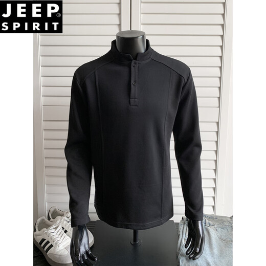 JEEP SPIRIT American Polo Henley shirt men's long-sleeved T-shirt spring and autumn trend cleanfit inner casual men's base sweatshirt black M 95 to 115 Jin Jin equals 0.5 kg can be worn