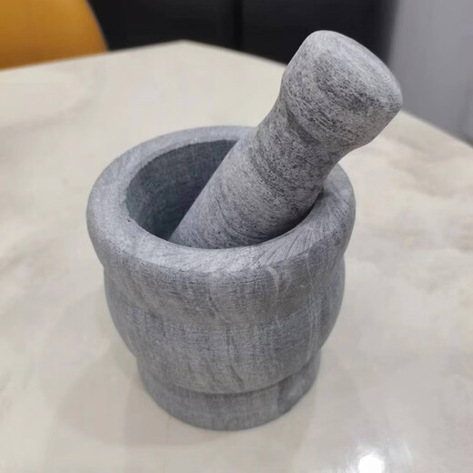 Yongxia stone garlic mortar original stone garlic masher grinding bowl stone mortar household garlic mortar new style bluestone straight style + stone hammer (with anti-splash cover)