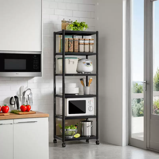 Yusenyi carbon steel wheeled storage rack shelf rack pot microwave oven storage sandwich items household goods floor 20 wide 60 long 70cm high 3 layers (carbon steel wheel)