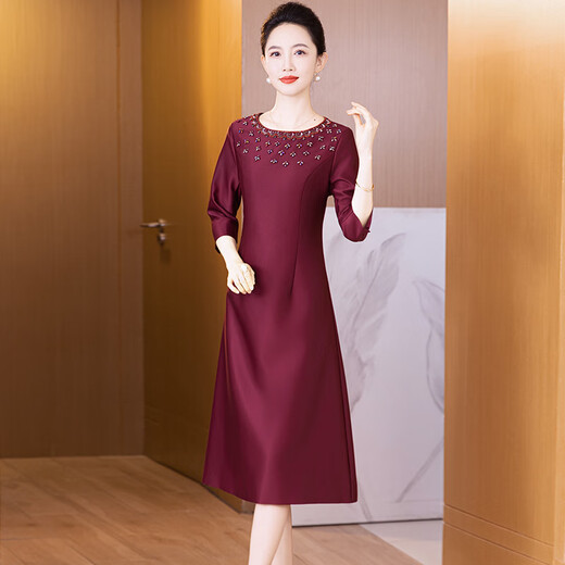 Drop off station young high-end mother wedding dress autumn elegant mother-in-law wedding dress 2025 new noble and young burgundy 2XL