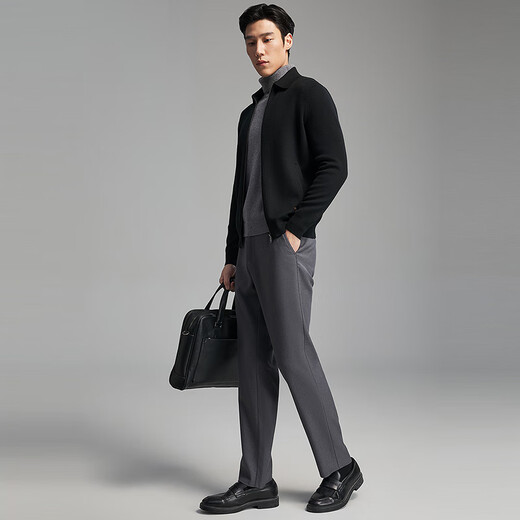 YOUNGOR Youngor 2025 Autumn New Men's Wool Suede Comfortable Lapel Sweater Jacket Black 95cm