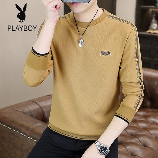 Playboy (PLAYBOY) Classic European Station 2025 Autumn and Winter New Men's Round Neck Velvet Sweatshirt Trendy Brand Fashion Pullover Bottoming Shirt White L