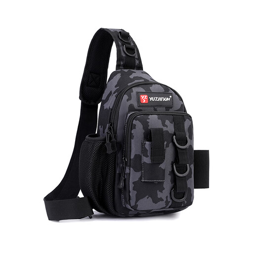 Banasalua bag multi-functional diagonal waist bag for river fishing, single shoulder fishing gear bag, waterproof and convenient fishing rod bag storage bag, camouflage black - canvas scratch-proof, free rod strap