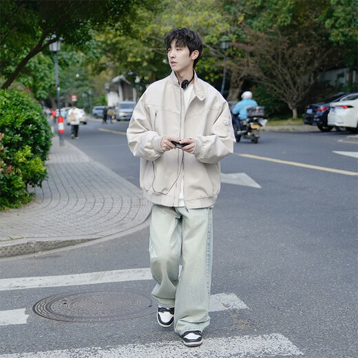 Cotton Jacket Men's Autumn and Winter Trendy Hong Kong Style Design Top Jacket Men's Versatile Flying Baseball Uniform Apricot L