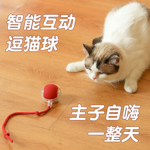 Cat toy amusing ball, self-pleasure and boredom relief, smart cat amusing stick, energy-consuming chug ball, electric automatic dog amusing ball, upgrade 3.0 - red tail model (intelligent avoidance, adjustable speed)