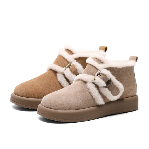 森达雪地靴女子年冬季新款商场同款保暖绒毛短靴XLG01DD4新年礼物 驼色 38