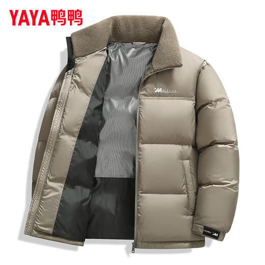 YAYA Down Jacket Men's 2025 Winter New Fashion Stitched Stand Collar Versatile Short Duck Down Thickened Warm Jacket HG Olive Brown XL