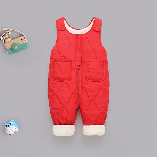 G.duck little yellow duck children's overalls autumn and winter boys and girls all-in-one velvet cotton pants baby open stall infants and children thickened brown 90 cm