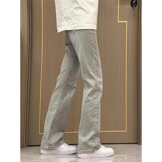 Dingyuan jeans men's autumn and winter new American retro trend vibe narrow version slim straight casual slightly flared long pants for men smoke gray L recommended 105-120 Jin Jin equals 0.5 kg