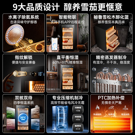 CIGARLOONG 95C cigar cabinet with constant temperature and humidity, WiFi remote control, water ion ammonia removal, compressor refrigeration, cedar wood mellow cultivation, fingerprint lock, office cigar cabinet, constant temperature and humidity control, cigar cultivation, classic cigar basket model