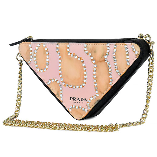 PRADA Diamond Girl Hand-painted Beads Chain Oxidized Cosmetic Bag Handbag Crossbody Bag Pink Diamond Sweetheart-Black Gift Box