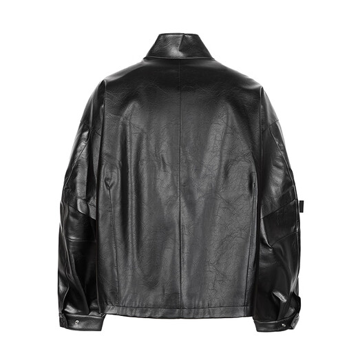 Sketch Men's 2025 Winter New Imitation Leather Jacket H-shaped Short Stand Collar Zipper 9P0A13450 001 Black M